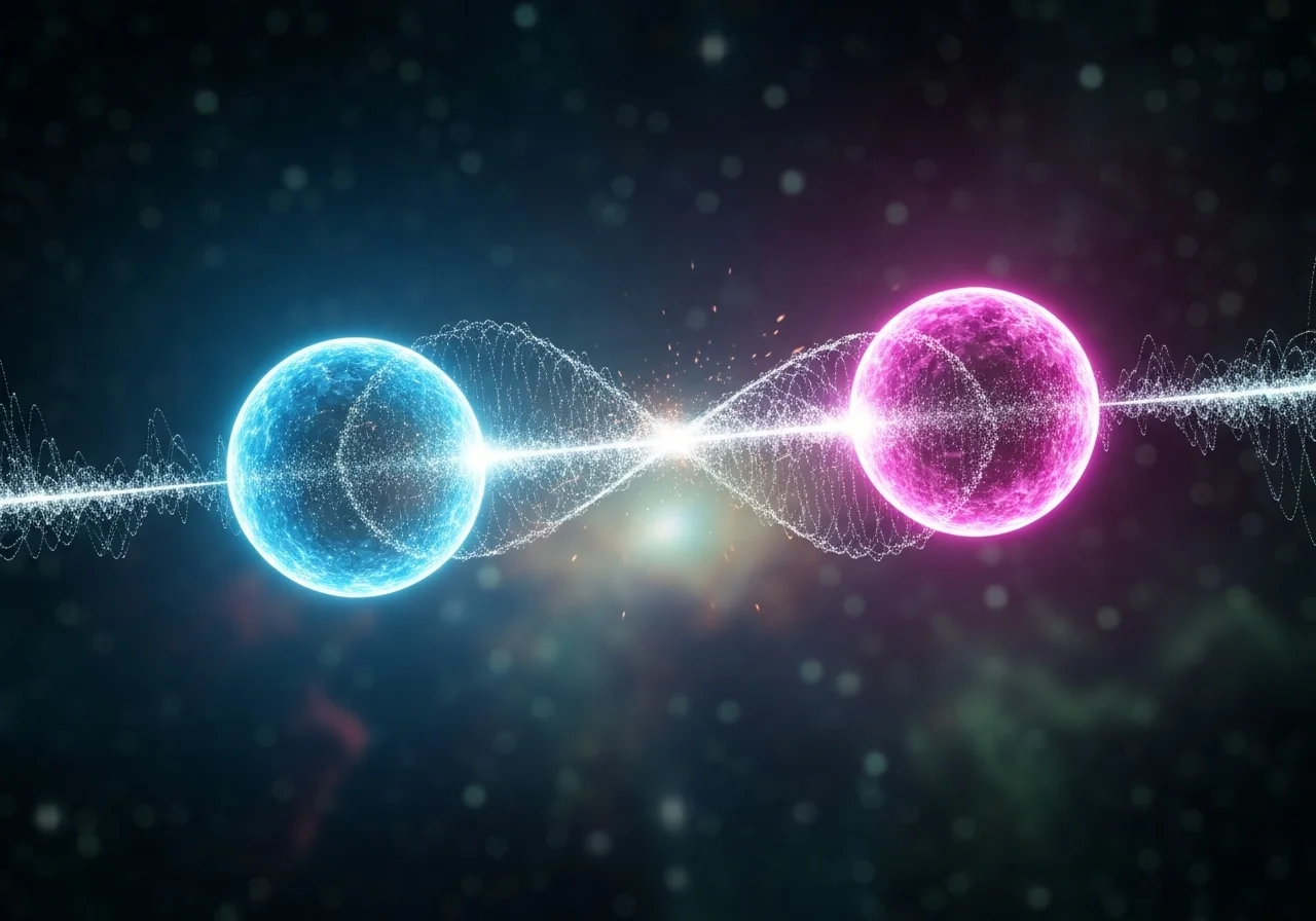 Umělecké ztvárnění provázání částic