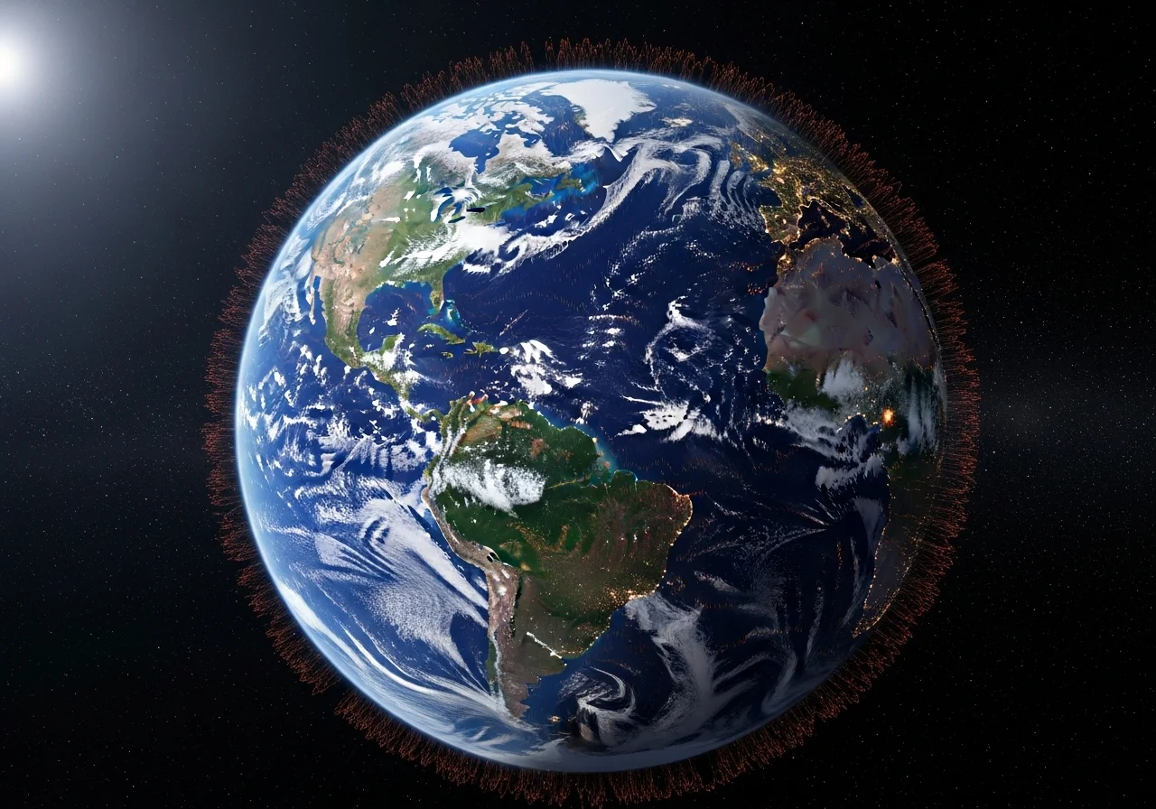 AI ilustrace rozptylu odpadního tepla do vesmíru