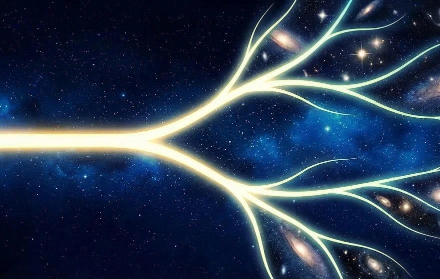 Ilustrace větvení vesmíru na základě rozhodnutí