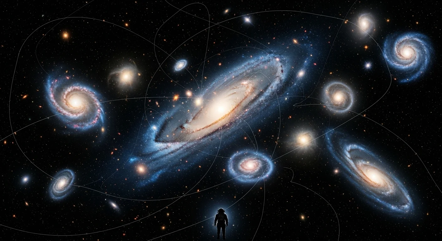 Nekonečný vesmír bez pevného středu, kde se vše neustále pohybuje