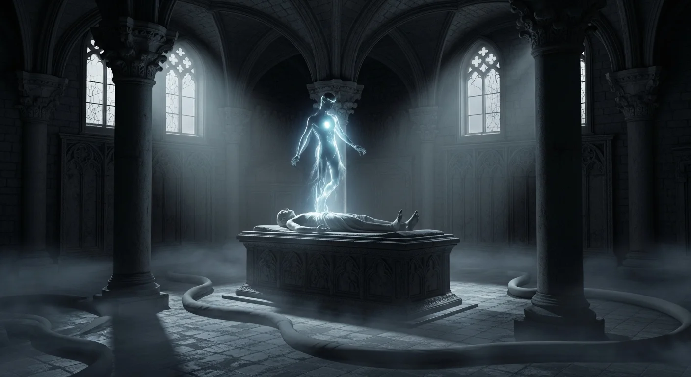 Ilustrace - Éterická postava duše se odděluje od těla