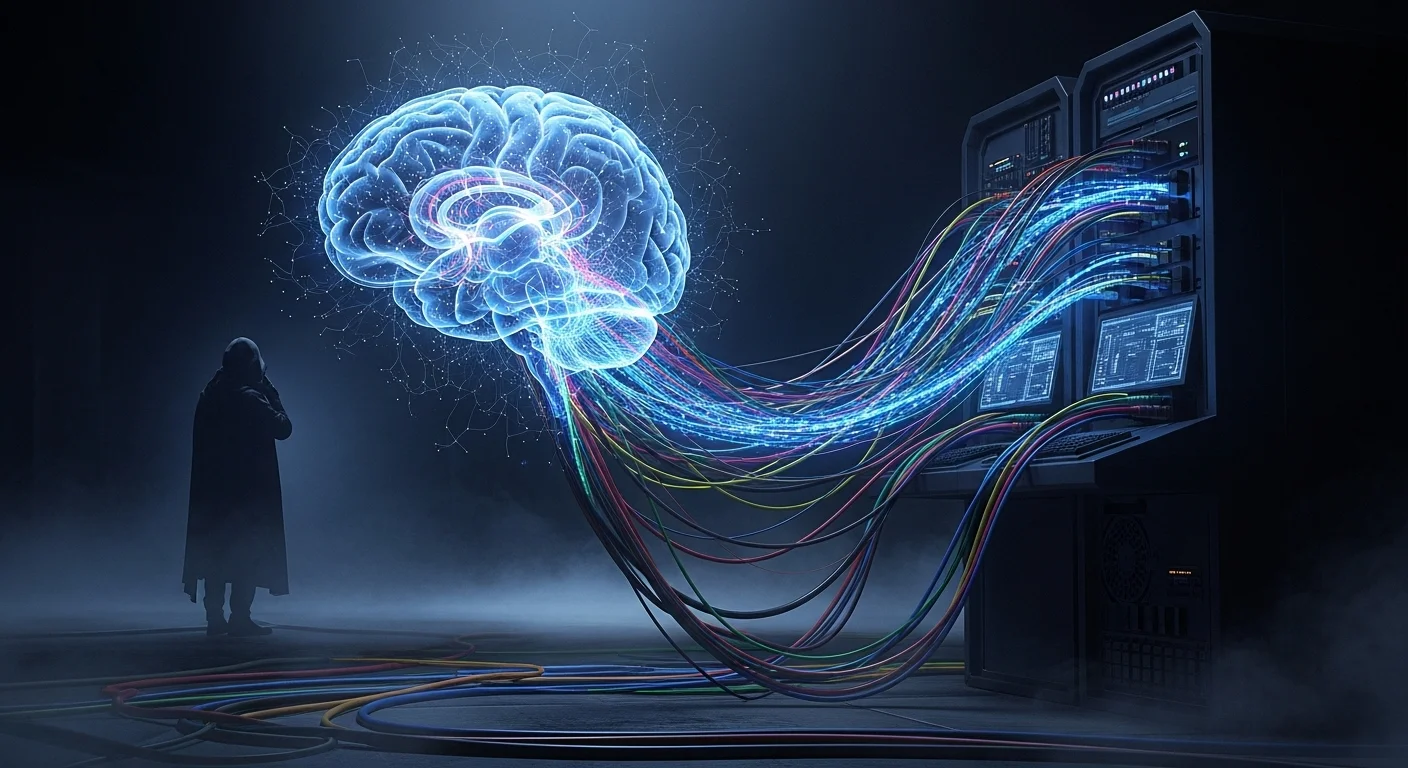 Ilustrace symbolizující nahrávání mysli.